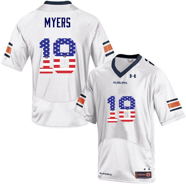 Auburn Tigers Men's Jayvaughn Myers #18 White Under Armour Stitched College USA Flag Fashion NCAA Authentic Football Jersey DVL3574LD